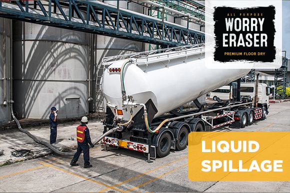 Trailer disptaching liquid in industrial silos